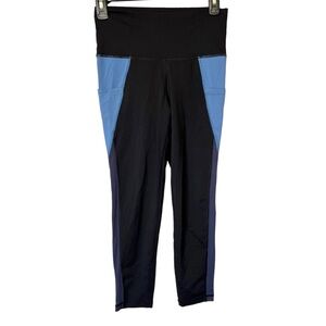 Aerie chill play move side pocket black and blue leggings size medium